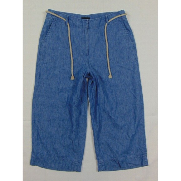 Talbots Capri Pants Womens 10P Blue Nautical Linen Comfort Wide Leg Rope Belt 10 - Picture 1 of 9